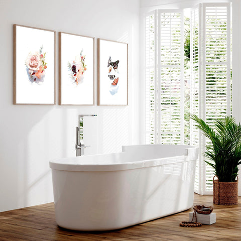 Shabby chic framed pictures bathroom | Set of 3 wall art prints