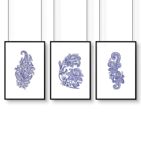 Wall hanging boho | set of 3 Paisley wall art for bedrooms