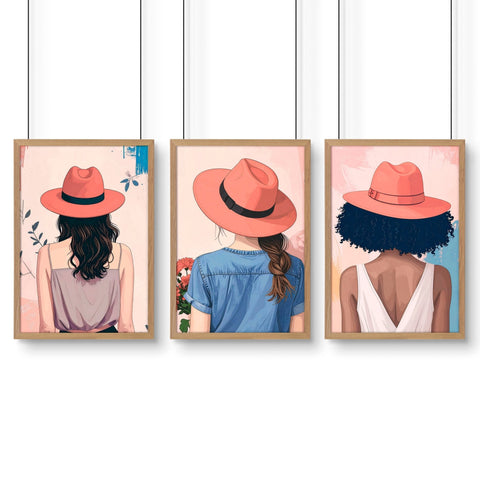 Framed Prints Large | Set of 3 Boho Women Wall art Prints