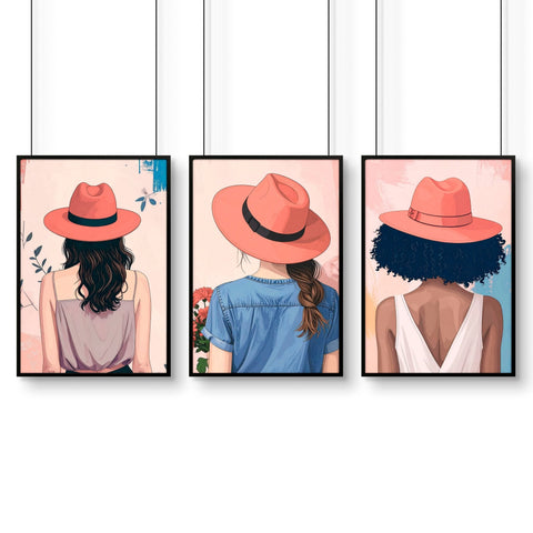 Framed Prints Large | Set of 3 Boho Women Wall art Prints