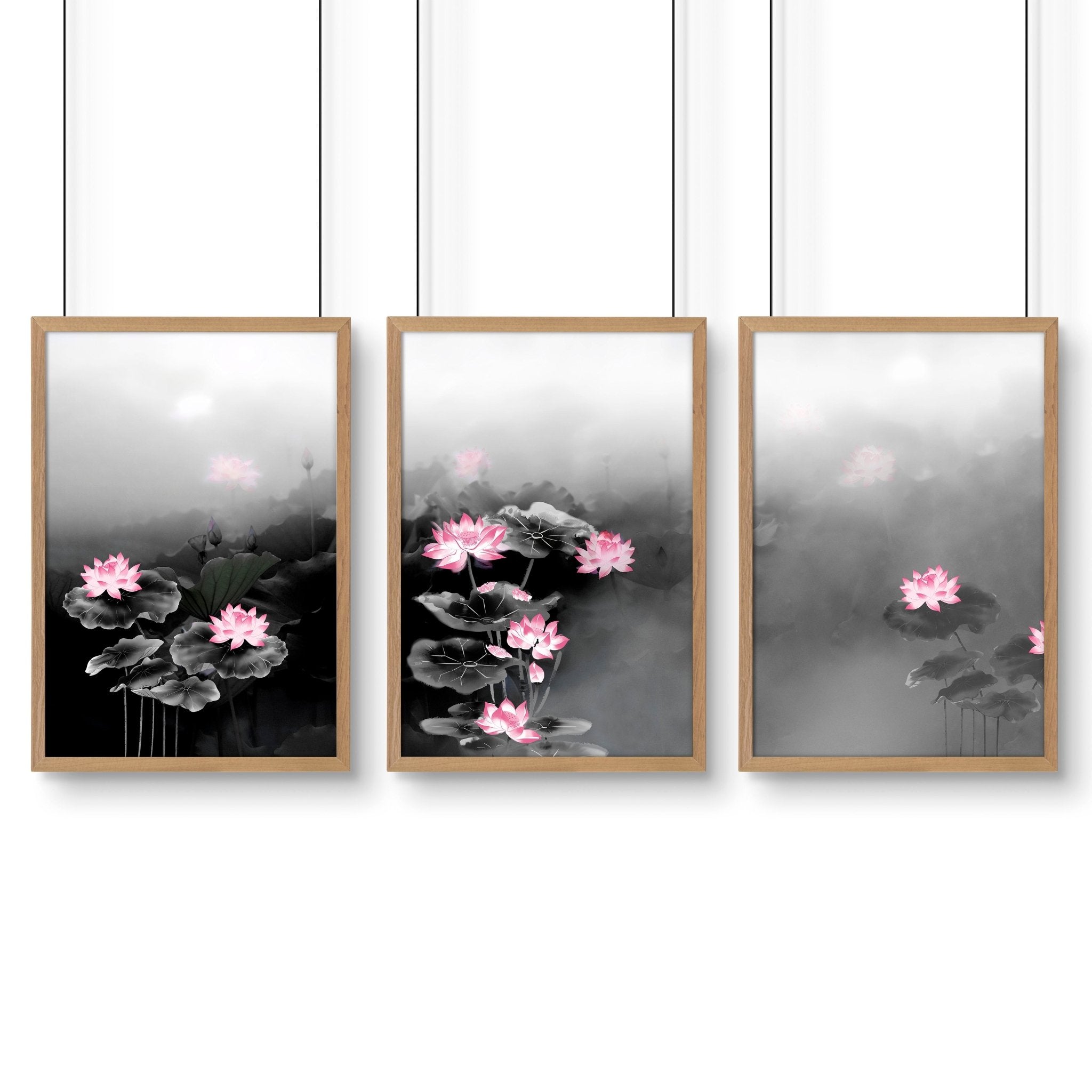 Framed Prints Wall | Set of 3 Asian Inspired Wall art Prints