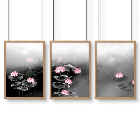Framed Prints Wall | Set of 3 Asian Inspired Wall art Prints