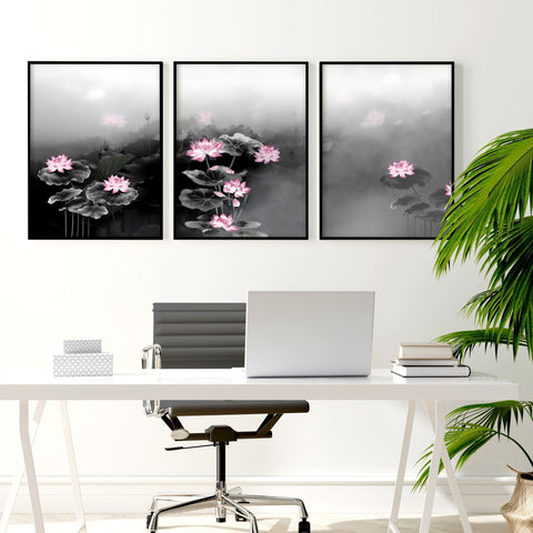 Framed Prints Wall | Set of 3 Asian Inspired Wall art Prints