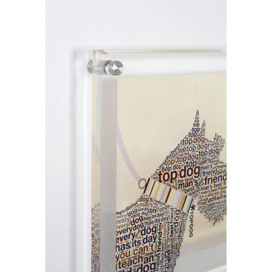 Clear acrylic frame holding beige text art of a dog in scottie wall art perfect for wall decoration