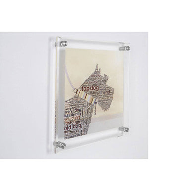Clear acrylic frame holding scottie wall art word print perfect for scottie wall decor and wall art lovers