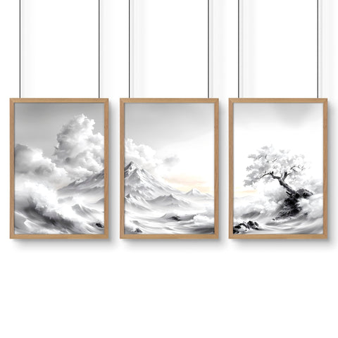 Framed Wall Art Sets of 3 | Set of 3 Asian Inspired Wall art Prints