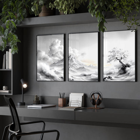 Framed Wall Art Sets of 3 | Set of 3 Asian Inspired Wall art Prints