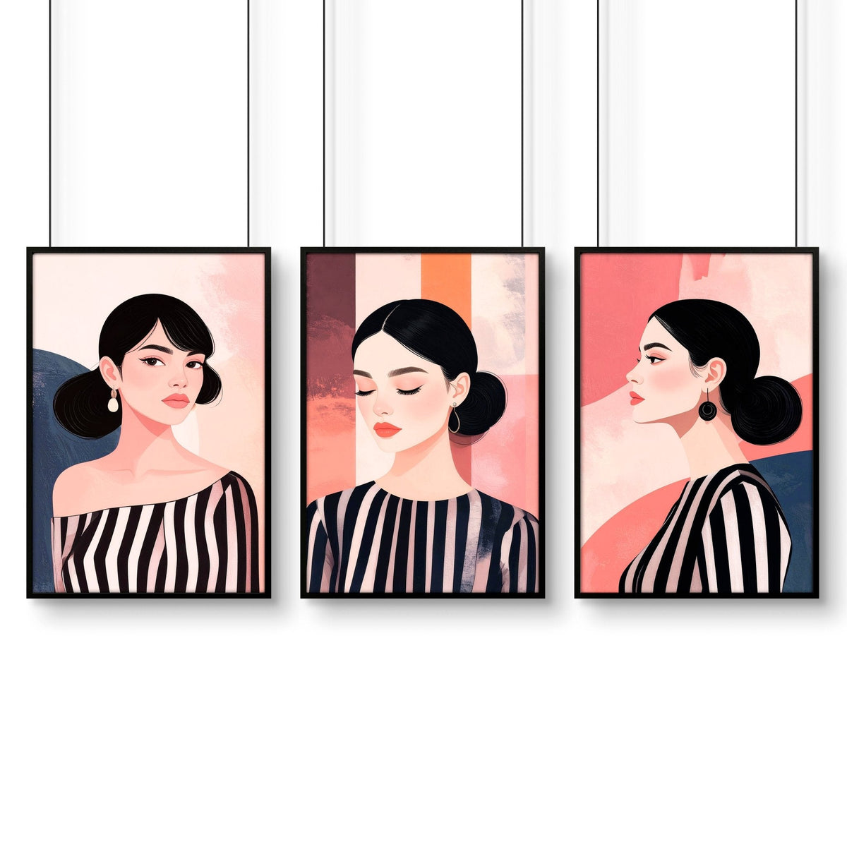 Frames Living Room | Set of 3 Boho Women Wall art Prints