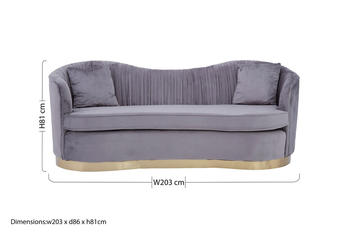 Franza Grey 3 Seat Pleated Velvet Sofa