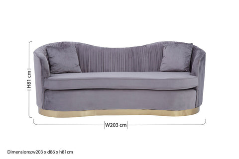 Franza Grey 3 Seat Pleated Velvet Sofa