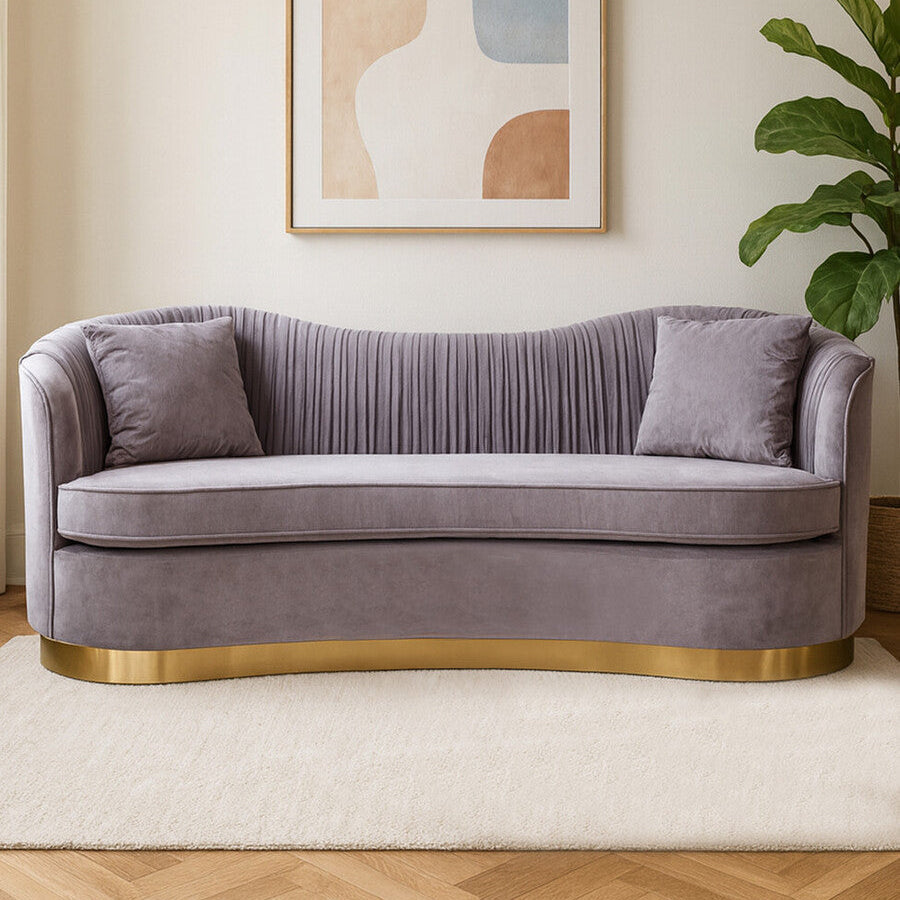 Franza Grey 3 Seat Pleated Velvet Sofa