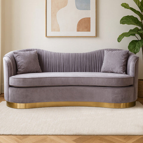 Franza Grey 3 Seat Pleated Velvet Sofa
