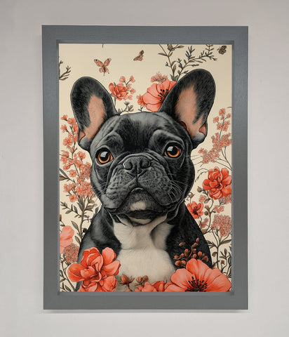 French Bulldog In Flowers Framed Print
