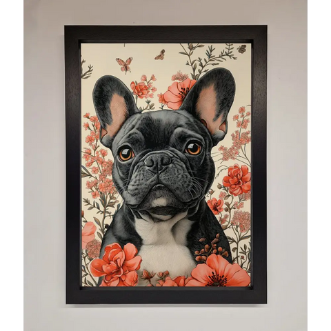 French Bulldog In Flowers Framed Print - A3 (29.7 x 42 cm) / Black - Framed Print