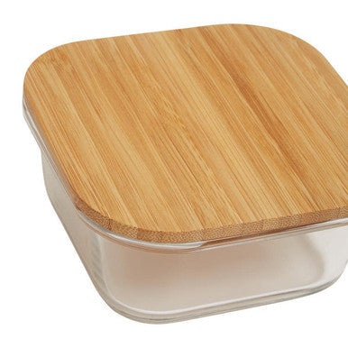 Clear glass 520ml glass container with a light brown bamboo lid from freska perfect for kitchen storage
