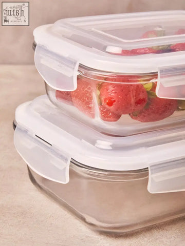 Stacked clear glass container 640ml with white lids and side latches freska glass container for food storage