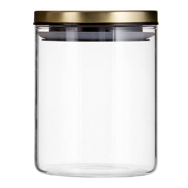 Freska glass storage jar with gold lid 700ml clear glass and metal lid perfect for kitchen organization