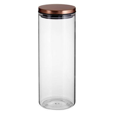 Clear glass storage jar with a rose gold lid and 1600ml capacity perfect for kitchen organization