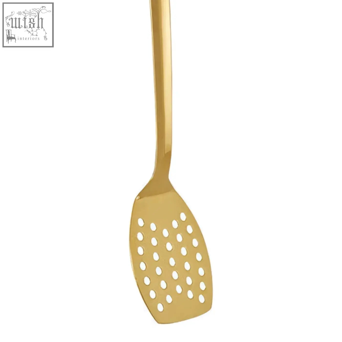 Freya gold finish slotted turner gold finish perforated spatula with sleek metallic look for easy flipping