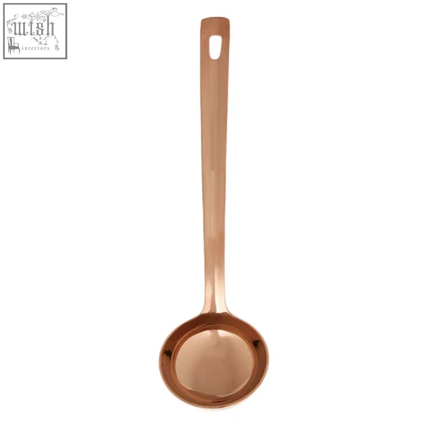 Freya rose gold finish ladle with a copper-colored rounded bowl and long handle for easy serving