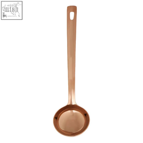 Freya rose gold finish ladle with a copper-colored rounded bowl and long handle for easy serving