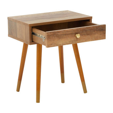 Frida wood veneer bedside table with 1 drawer in natural wood finish wood veneer bedside with tapered legs