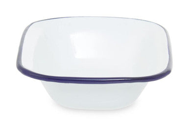 White enamel rectangular pie dish with dark blue rim perfect for baking 16cm rectangular pie from scratch