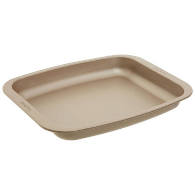 Beige nonstick scratch 32cm roasting pan with raised edges and textured surface for easy roasting and baking