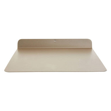 Minimalist gold-toned metal wall-mounted shelf with sleek modern design for scratch baking sheet storage