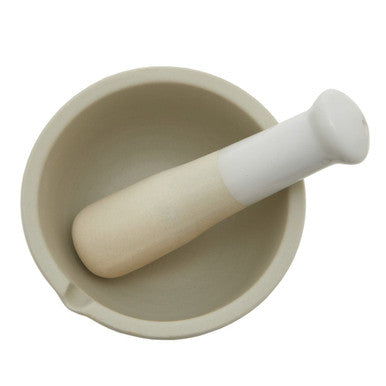 Beige ceramic from scratch medium mortar and pestle set by choose orsina perfect for grinding herbs and spices