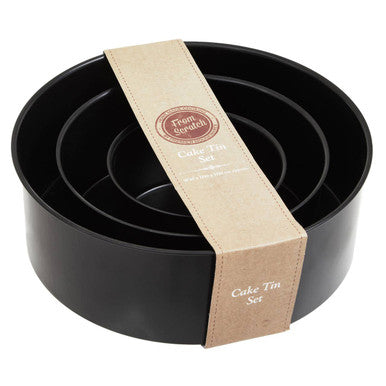 Black non-stick round cake tins set of three with nested circular design perfect for baking round cakes