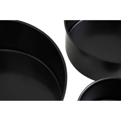 Set of three black non-stick round cake tins perfect for baking round cakes with easy release and even cooking