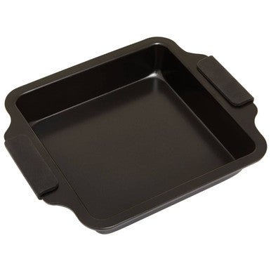 Black rectangular from scratch small black baking tin with integrated side handles for easy baking use