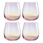 Set of four frosted deco tumbler glasses with pink gradient tint and smooth modern stemless design