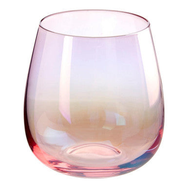Frosted deco set of 4 tumbler glasses featuring pink to clear gradient stemless glass with smooth rounded shape and iridescent reflections