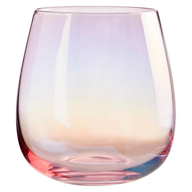 A sleek frosted deco tumbler glass with soft pink and lavender gradient in a deco set of 4 tumblers