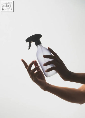 Transparent frosted grey spray bottle with black trigger pump nozzle perfect for easy spraying tasks