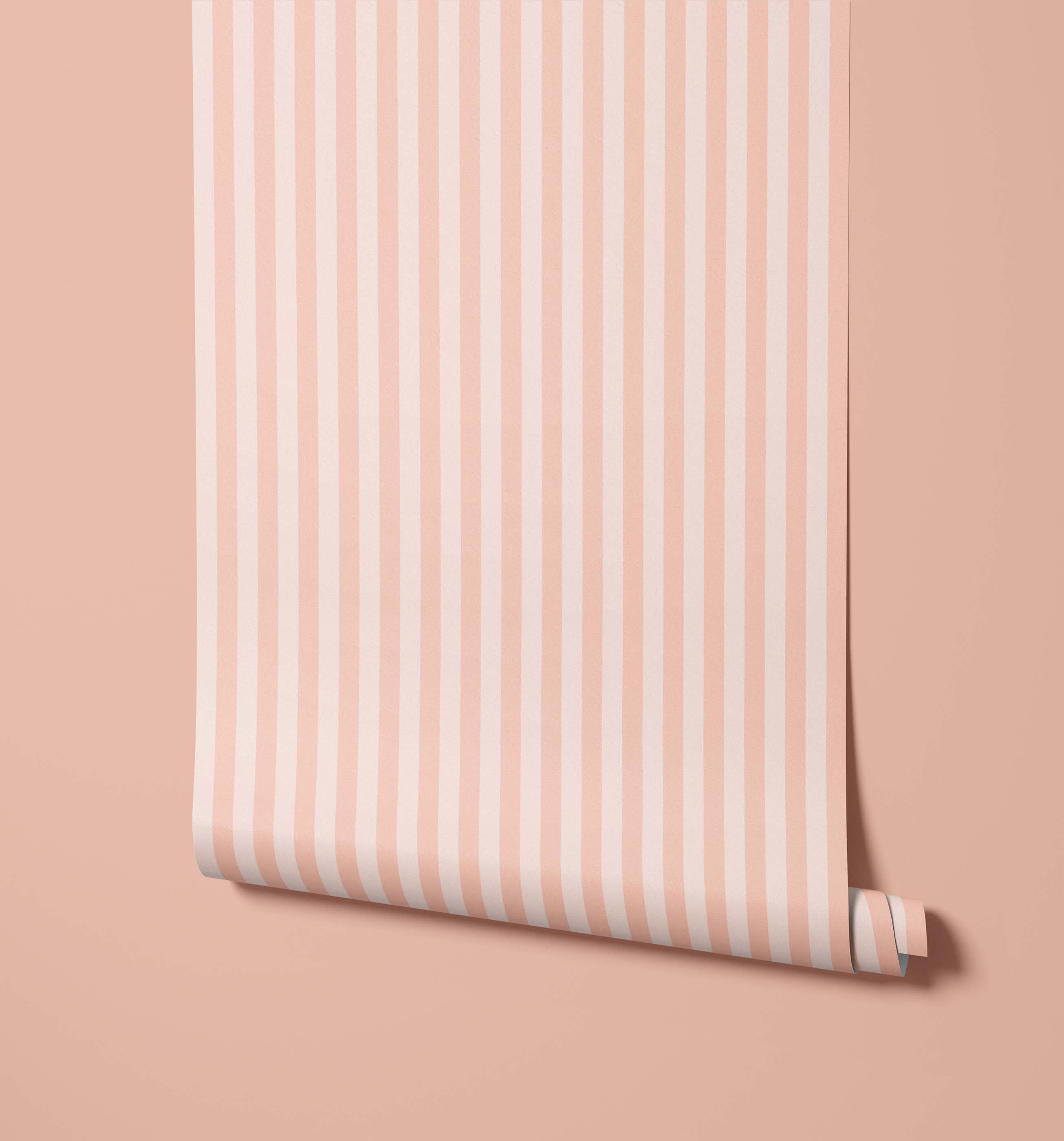 A roll of froyo soft peach and white striped wallpaper with vertical stripes for stylish wall decor