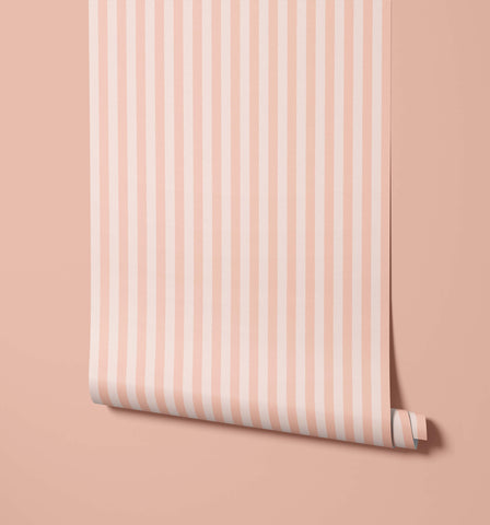 A roll of froyo soft peach and white striped wallpaper with vertical stripes for stylish wall decor