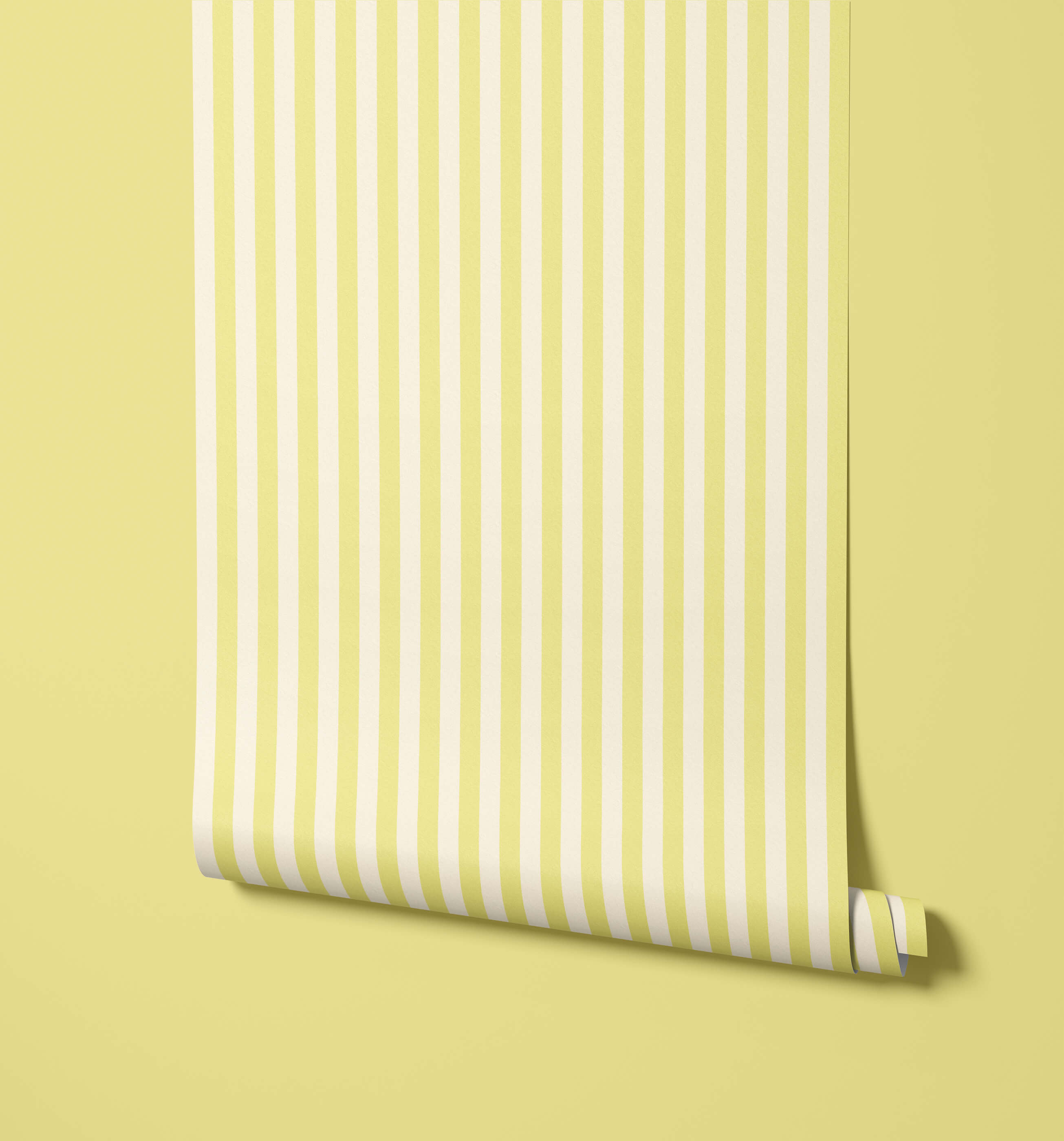 A roll of froyo striped wallpaper with pale yellow and white vertical stripes for stylish wall decor