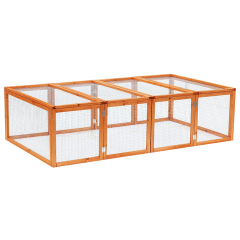 PawHut Wooden Rabbit Hutch Cage 6ft with Wire Mesh, Openable Roof, Play Space for Outdoor, Natural Wood Finish