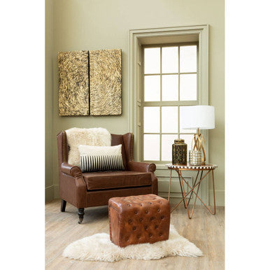 Brown leather tufted ottoman matching fulham brown leather effect wing armchair for stylish seating and comfort