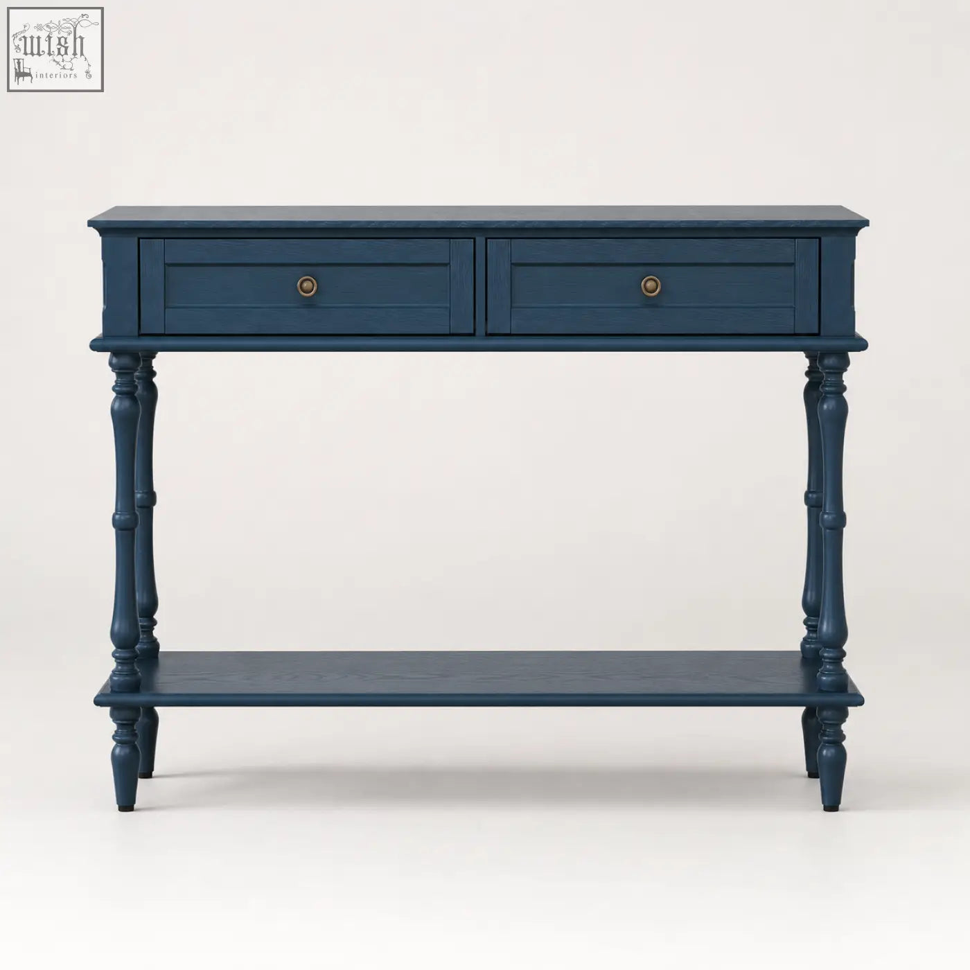 Navy blue furniture100 blue console table with 2 drawers and turned legs perfect for entryways or living rooms