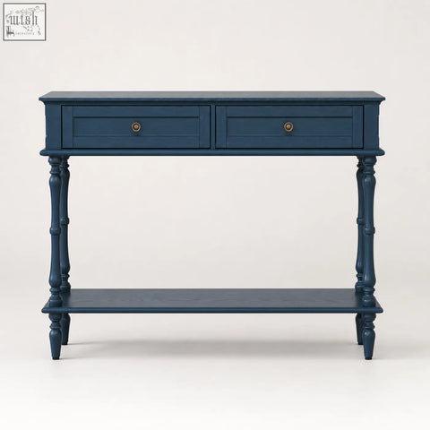 Navy blue furniture100 blue console table with 2 drawers and turned legs perfect for entryways or living rooms