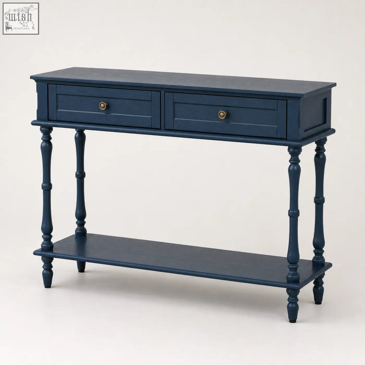 Navy blue wooden furniture100 blue console table with 2 drawers and turned legs perfect as a stylish console table