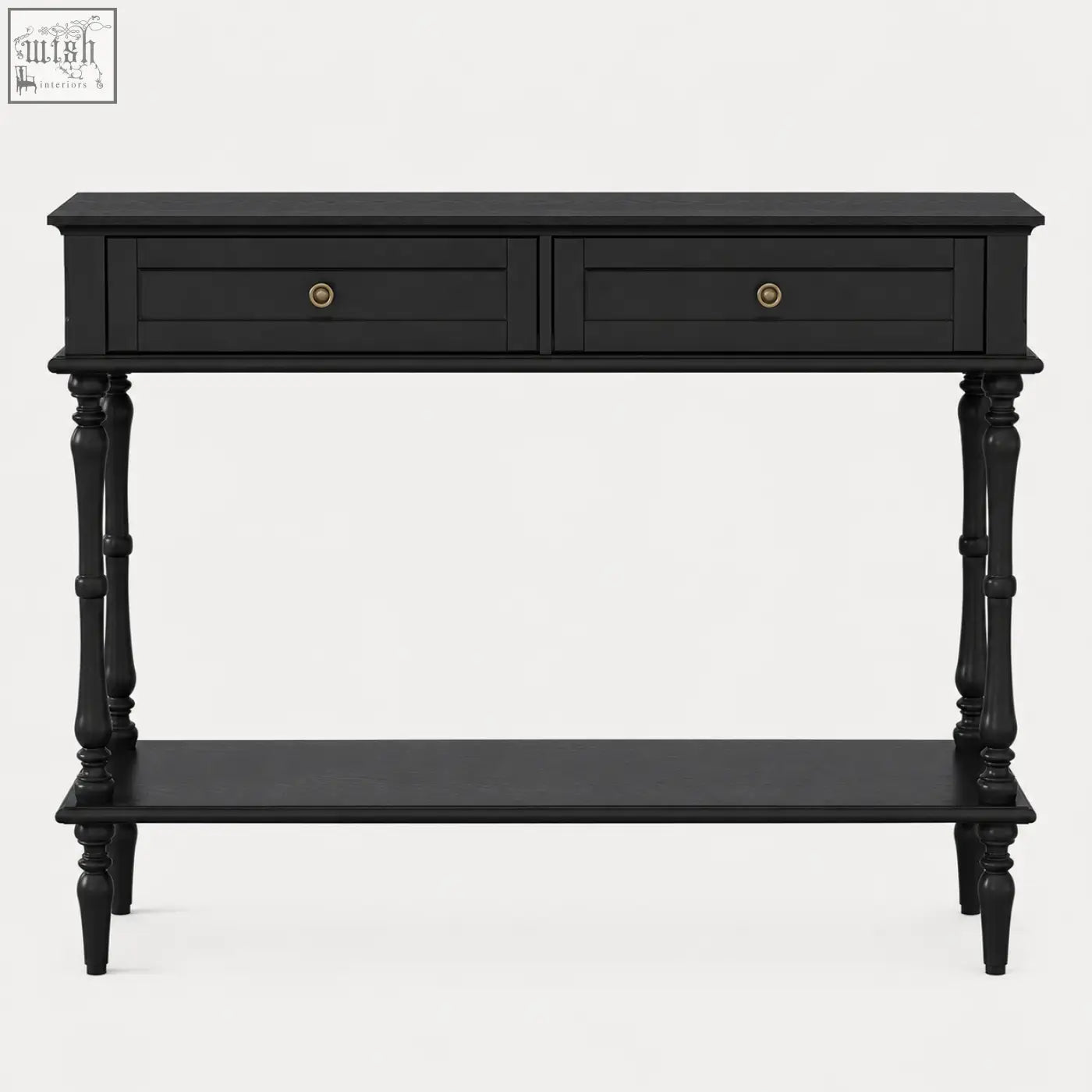 Black Furniture100 console table with 2 drawers and full-width lower shelf perfect for narrow spaces