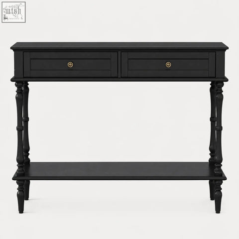 Black Furniture100 console table with 2 drawers and full-width lower shelf perfect for narrow spaces