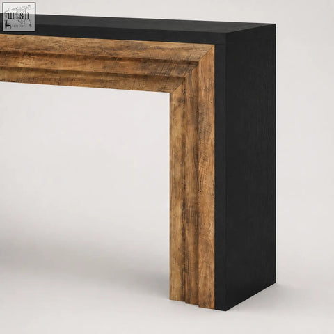 Furniture100 industrial rustic black and reclaimed wood console table with textured finish and stepped frame