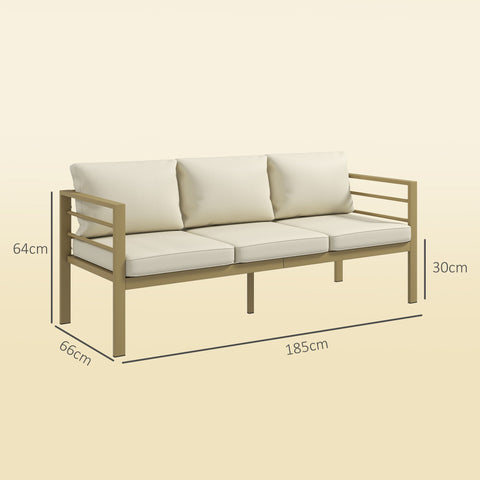 Outsunny Garden Bench with Cushions, 3-Seater Sofa with Backrest, Armrest and Back Cushions, 185 x 66 x 64cm, Cream White