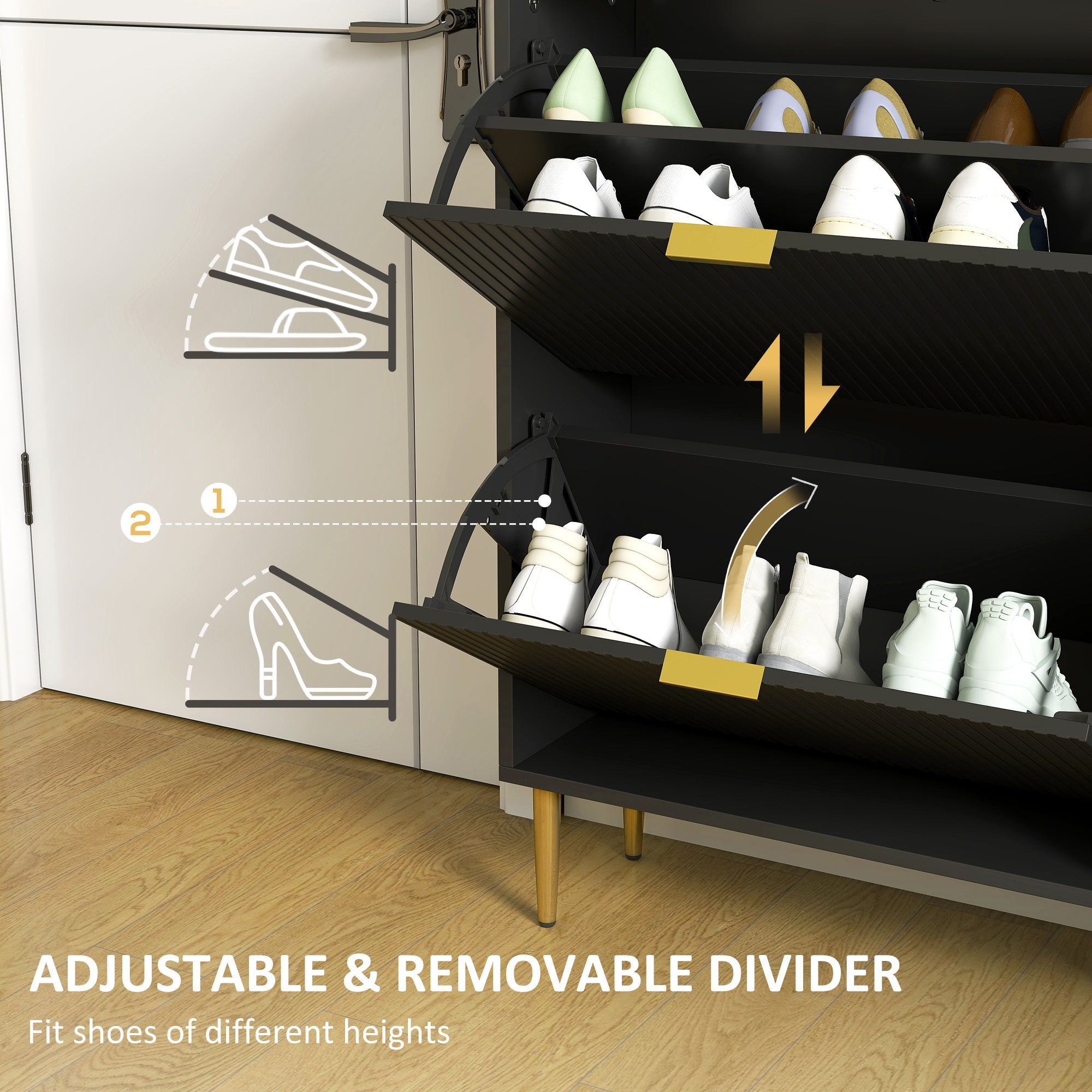 HOMCOM Narrow Shoe Cabinet with 3 Flip Drawers - Black